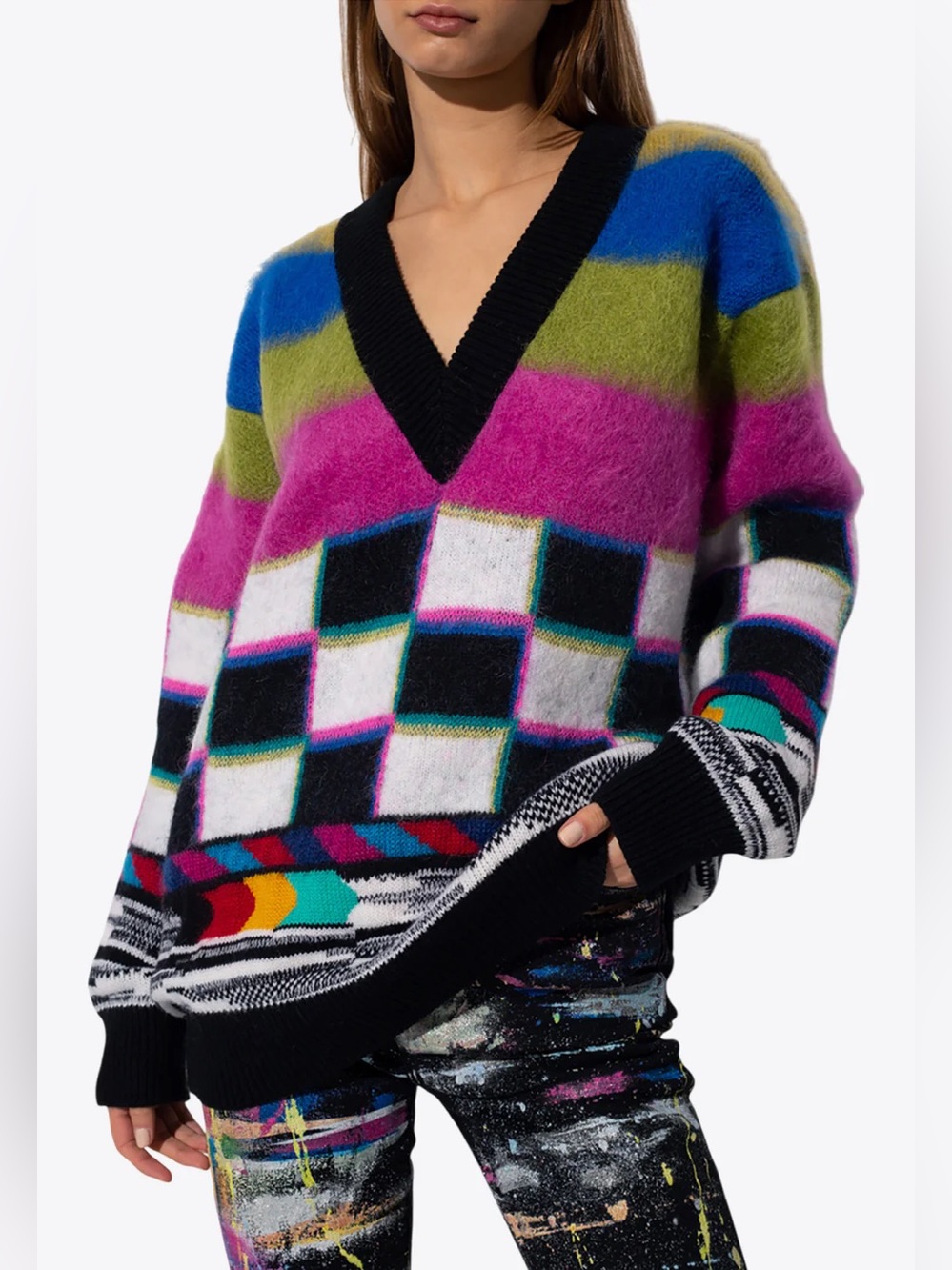 Dolce & Gabbana Multicolor Unisex V-Neck Patterned Sweater